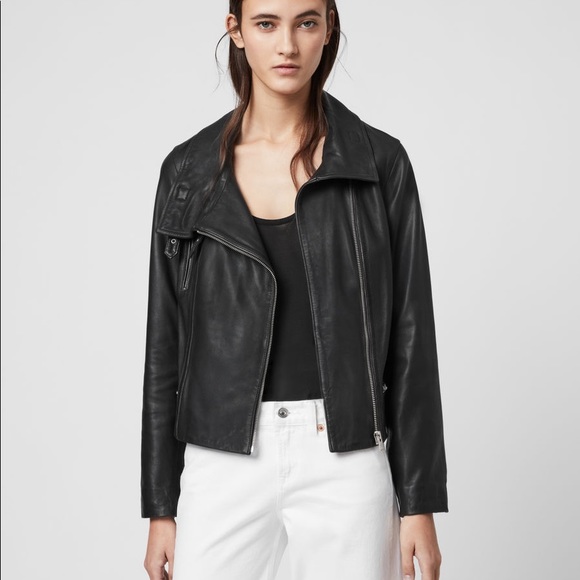 All saints Black Leather Biker jacket - Picture 1 of 8